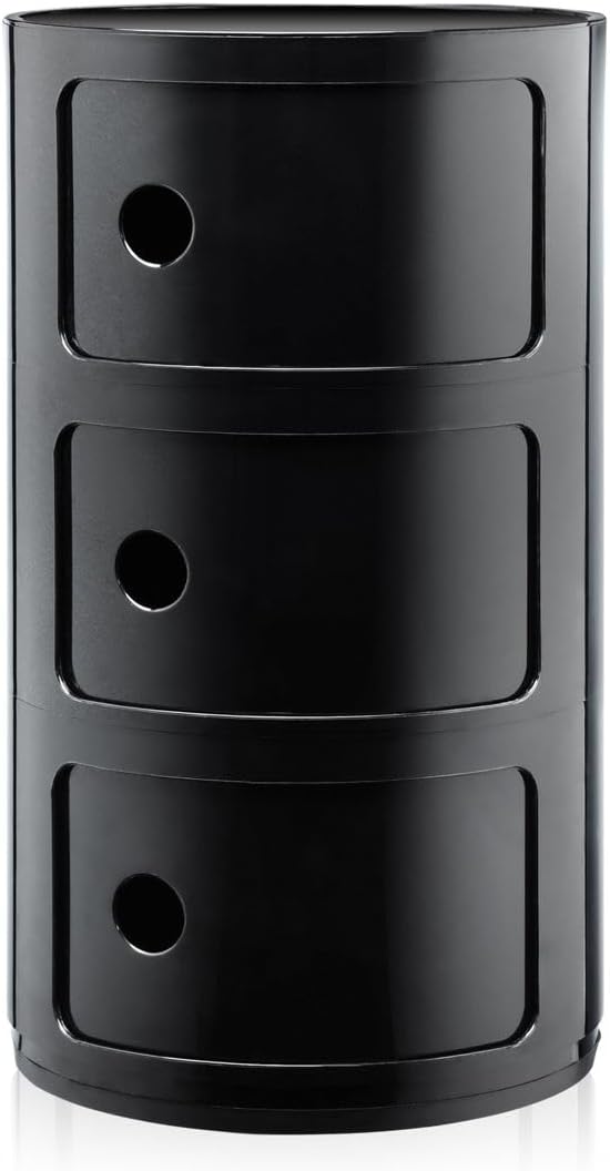 Kartell Componibili, 3 Elements, Schwarz, Runde Basis 3-fächer Schwarz, 3-fächer Schwarz