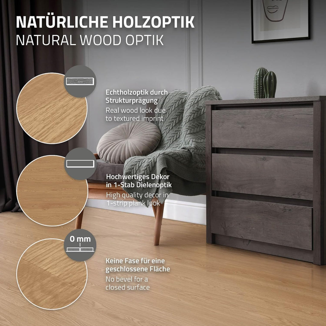 ML-Design Deluxe PVC Bodenbelag, Selbstklebende Vinyl-Dielen, Vinylboden, 91,5 cm x 15,3 cm x 2 mm,