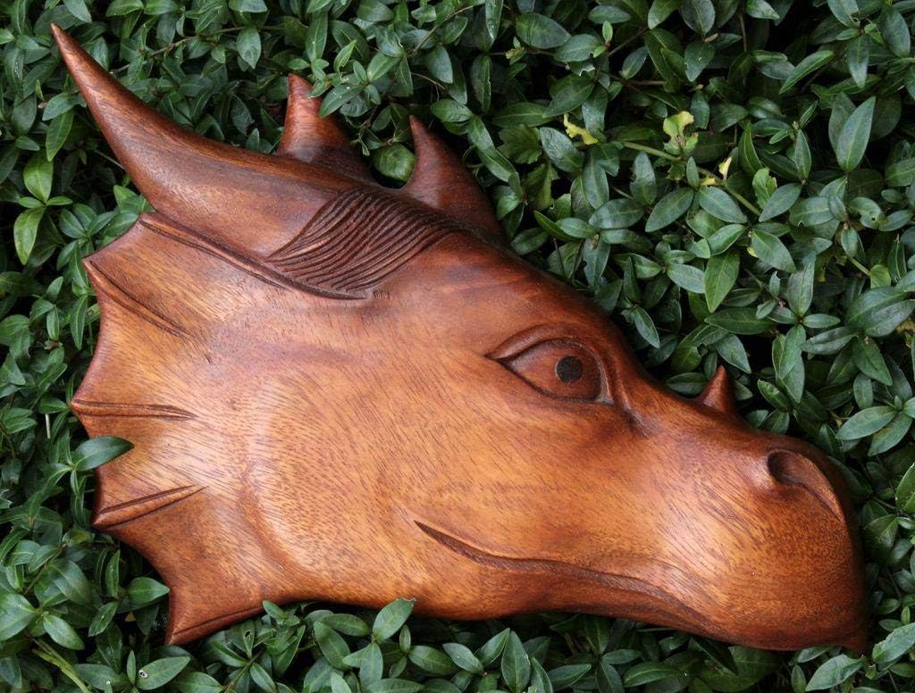 Windalf Wandbild Drache MAJESTIX b: 29 cm rechts schauend Handarbeit aus Holz