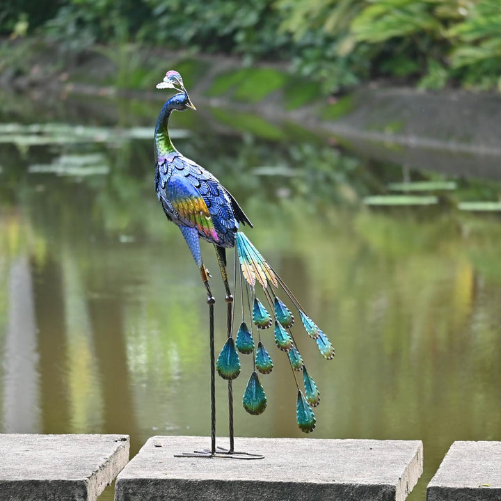 TERESA'S COLLECTIONS 89 cm grosse Gartenstatue, Pfau, aus Metall, Skulpturen, stehend, für drinnen u