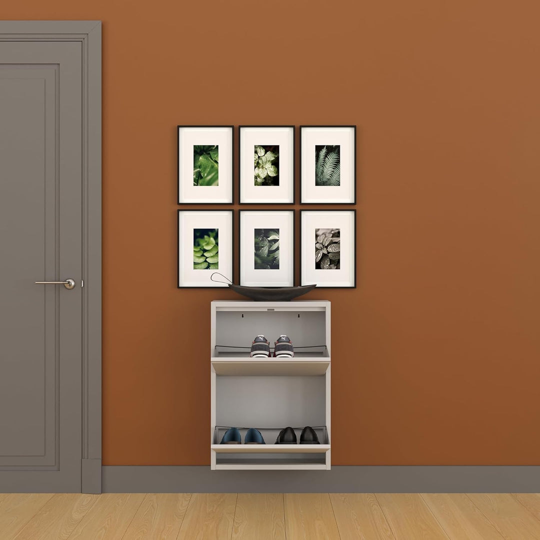 furni24 Schuhschrank Schmal – Platzsparender Metall-Schrank mit Magnetklappen, Platz für 4-6 Paar Sc