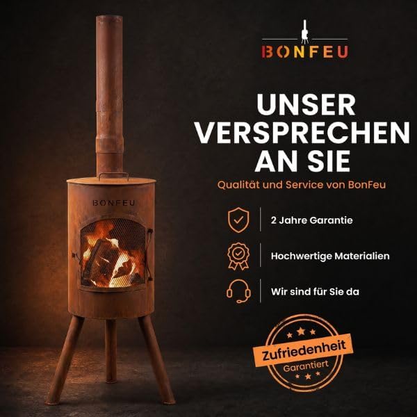 BonFeu Bongiano SP Rost - Terrassenofen - Feuerstelle mit Funkenschutz für entspannte Abende - Feuer