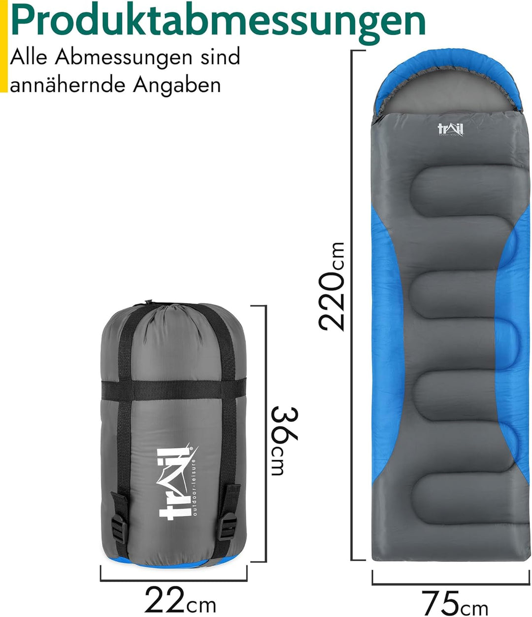 Trail-Alpin-Schlafsack mit Kapuze – 250 g Schlafsack, 3-Jahreszeiten- Schlafsack. Leicht, kleines Pa