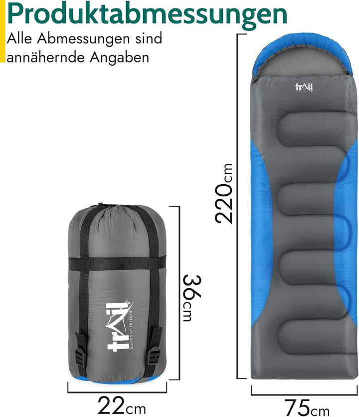 Trail-Alpin-Schlafsack mit Kapuze – 250 g Schlafsack, 3-Jahreszeiten- Schlafsack. Leicht, kleines Pa