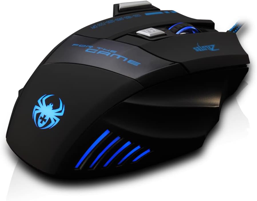 zelotes Gaming Maus Kabelgebundene,7200DPI,7 Tasten,LED Beleuchtung,Ergonomisches Design für Spiele