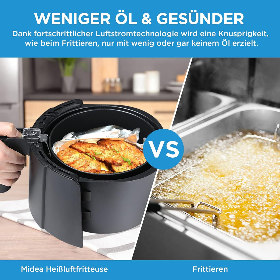 Midea MF-TN40D2 Airfryer XL, Heissluftfritteuse 4L,Dual Cyclone Technology, 90% Weniger Fett Heisslu