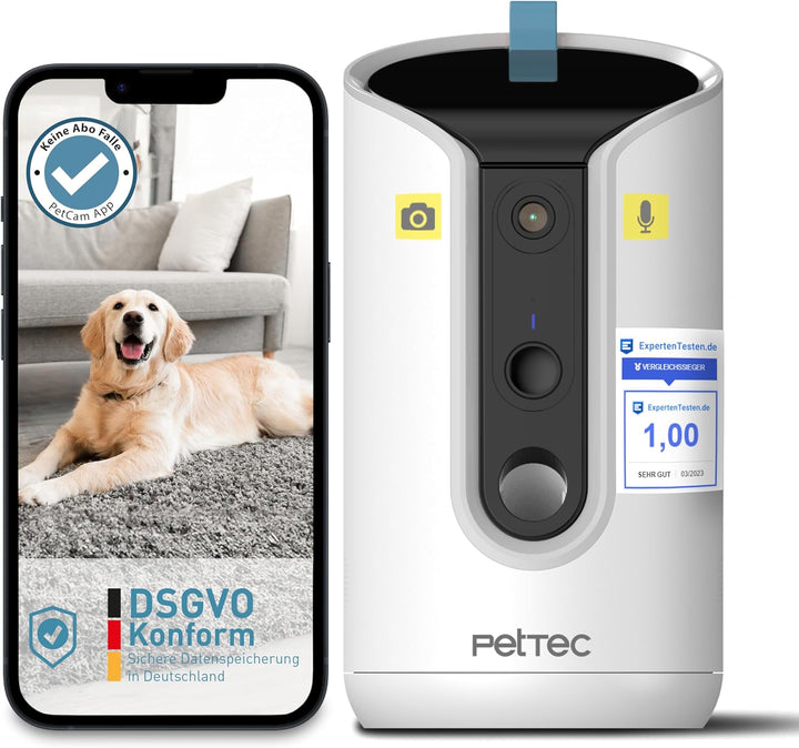 PetTec® Haustierkamera 360° und automatischer Futterspender mit Leckerliauswurf - via App & Multitas
