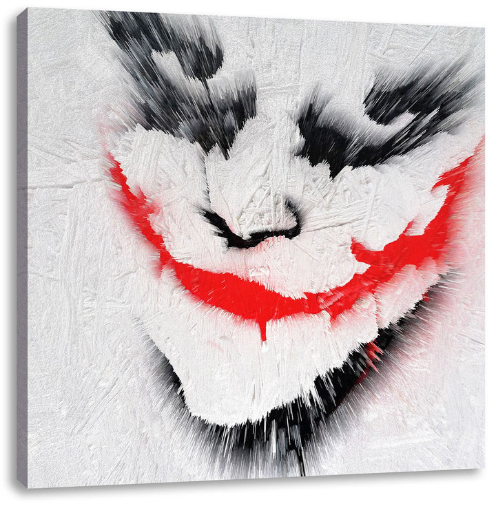 Pixxprint gemaltes Joker Gesicht auf Spanplatte schwarz/weiss, Format: 70x70 auf Leinwand, 70x70