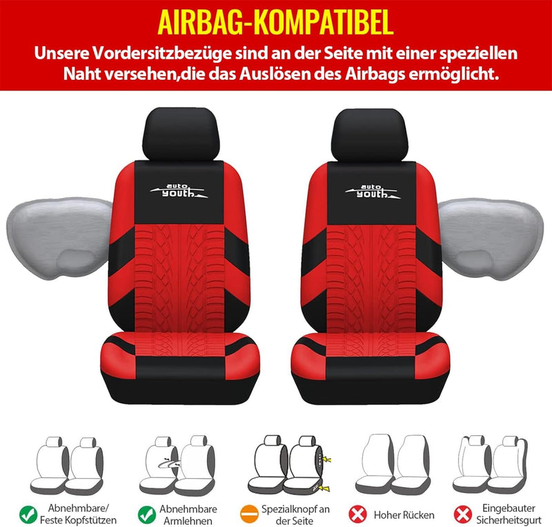 AUTOYOUTH Autositzbezüge Universal Fit Komplettset Autositzschoner Reifenschienen Autositzzubehör 4