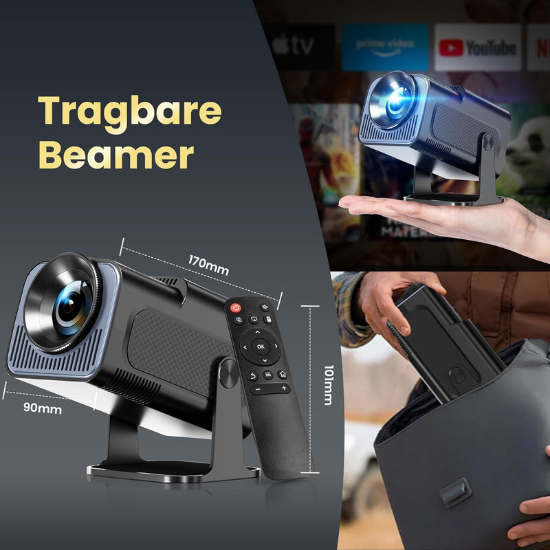Hauskit Mini Beamer 4K, Mini Projektor mit WiFi und Bluetooth, Kurzdistanzprojektor mit automatische