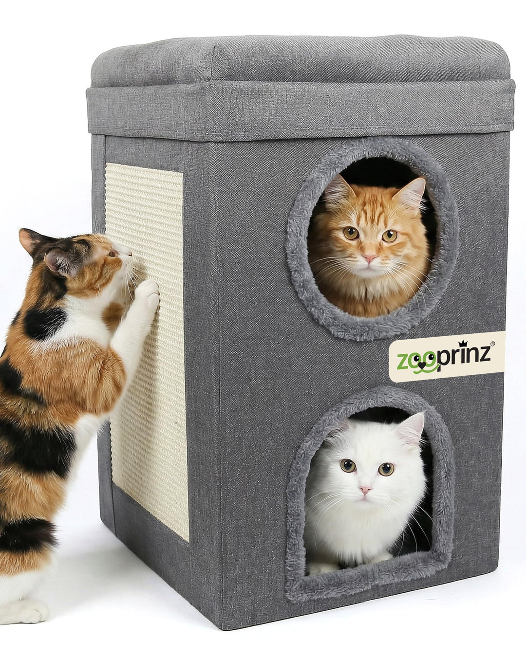zooprinz katzenhöhle cat cave – kuschelhöhle für Katzen & grosse Katze, warmes katzenbett beige mit
