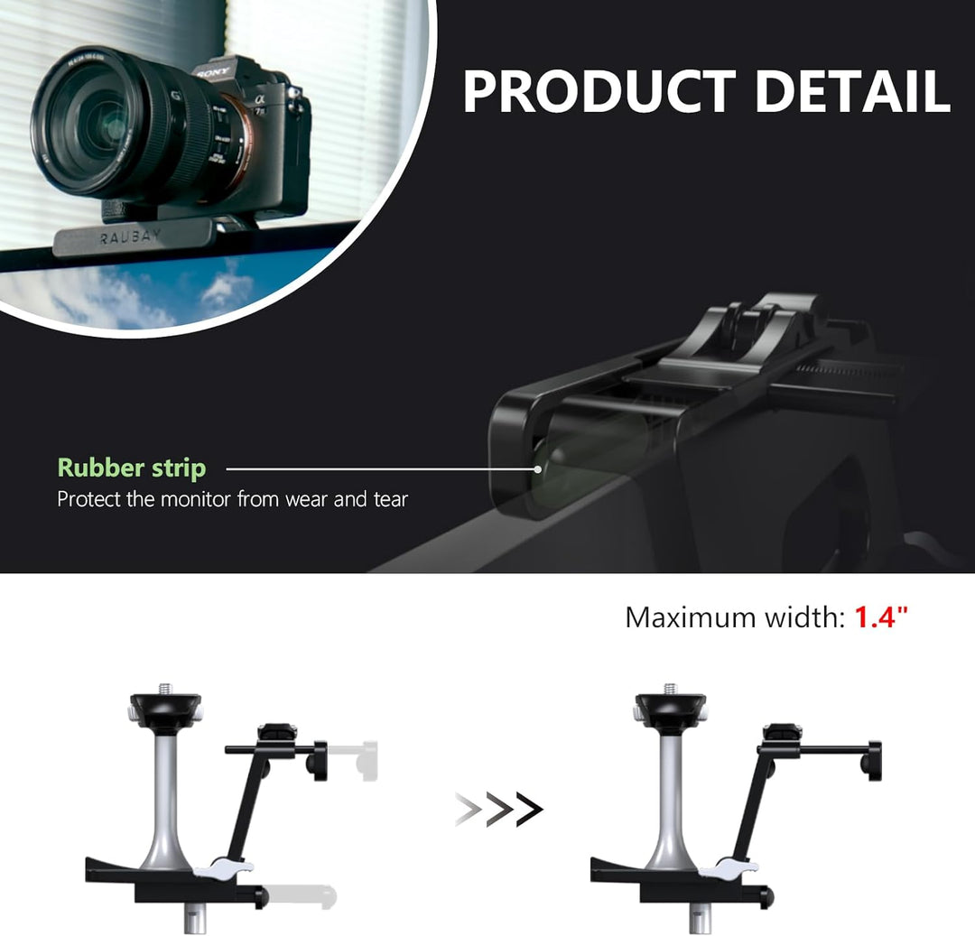 RAUBAY 【CM02】 Monitor-Kamera-Halterungsständer, hängende Webcam-Klemme mit 1/4-Zoll-Schraube, MILC-M