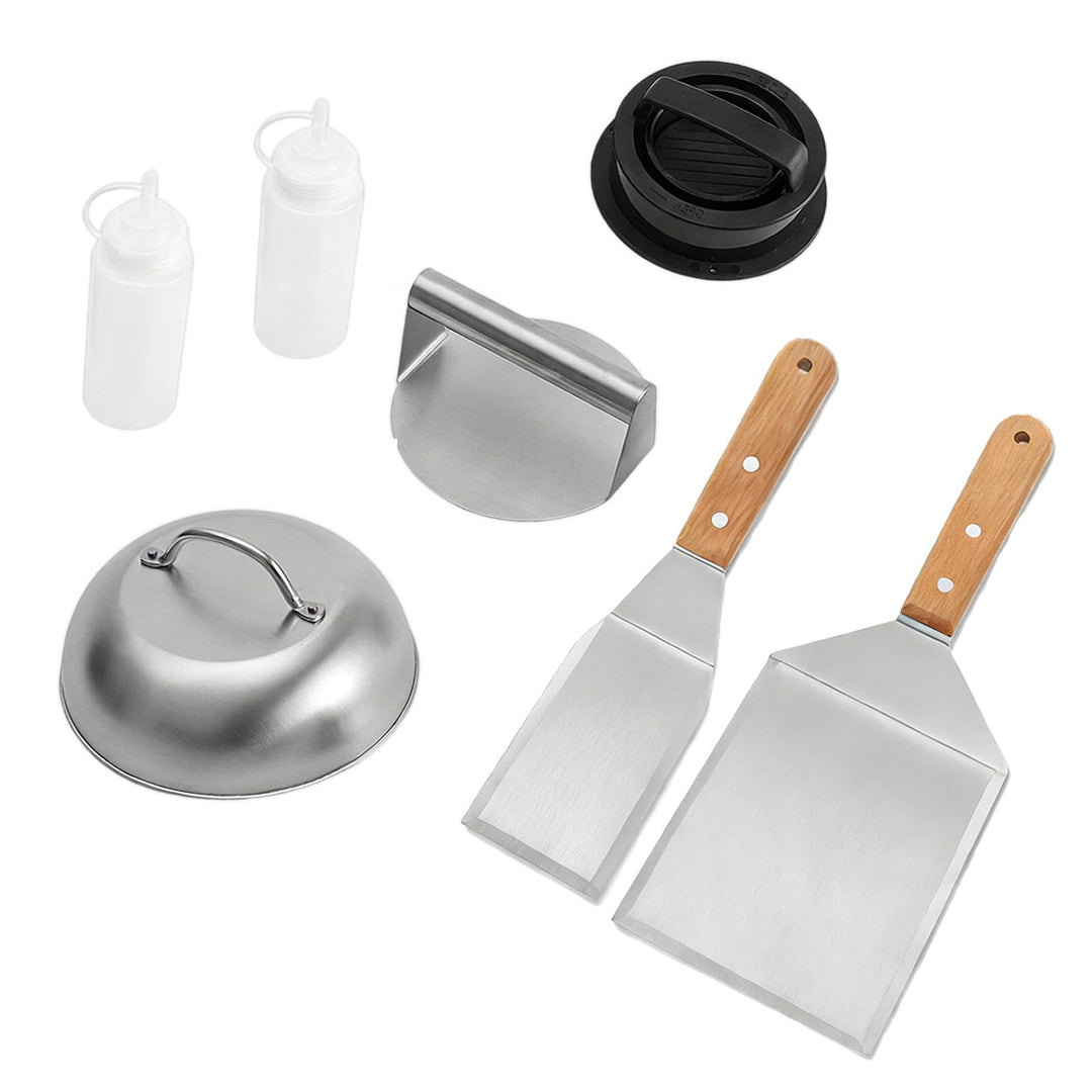 7 Stück Smash Burger Set, Burger Smasher, Smash Burgerpresse mit Pfannenwender und Burgerglocke und