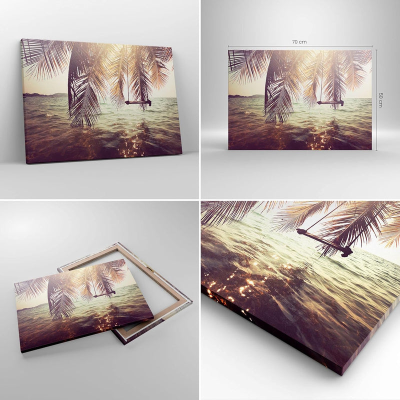 Bilder auf Leinwand Meer Palme Wasser Leinwandbild mit Rahmen 70x50cm Wandbilder Dekoration Wohnzimm