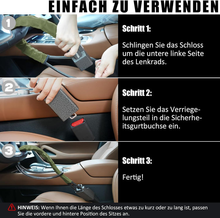 Tevlaphee Lenkradkralle Aufgerüstetes, Lenkradschloss für Auto, Metallkopf, Sichtbares Auto-Diebstah
