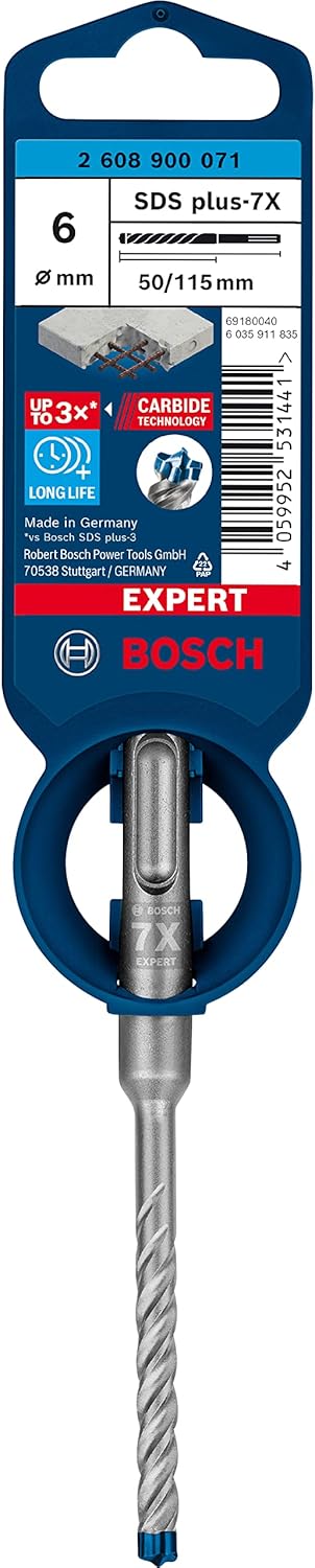 Bosch Professional 1x Expert SDS plus-7X Hammerbohrer (für Stahlbeton, Ø 6,00x115 mm, Zubehör Bohrha