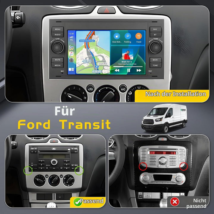 4G+64G Autoradio Android 15, 7" Touchscreen Radio für Ford Transit Fiesta Focus Galaxy Mondeo Fusion