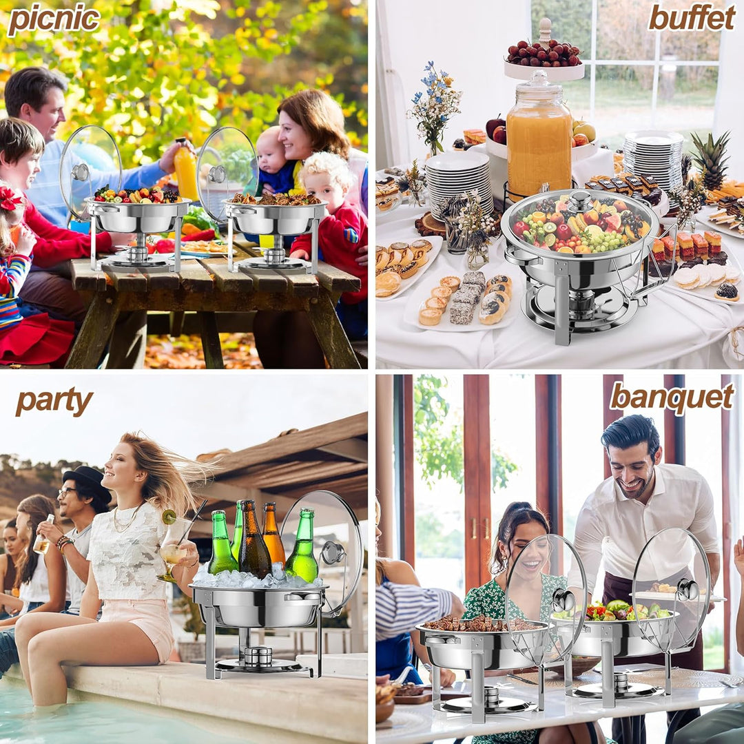 NArra 4er-Pack rundes 6L-Chafing-Dish-Buffet-Set, Speisenwärmer mit Glasabdeckung, Buffetwärmer, Buf