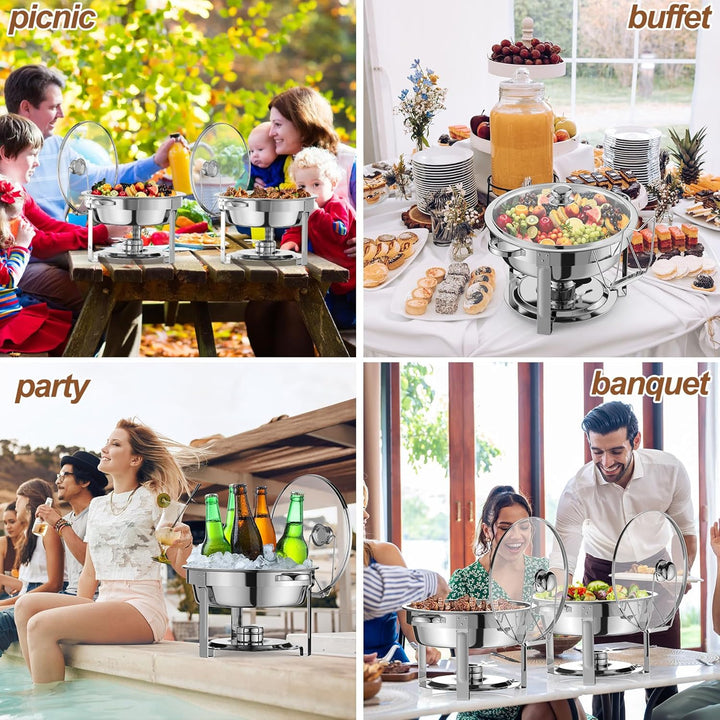 NArra 4er-Pack rundes 6L-Chafing-Dish-Buffet-Set, Speisenwärmer mit Glasabdeckung, Buffetwärmer, Buf