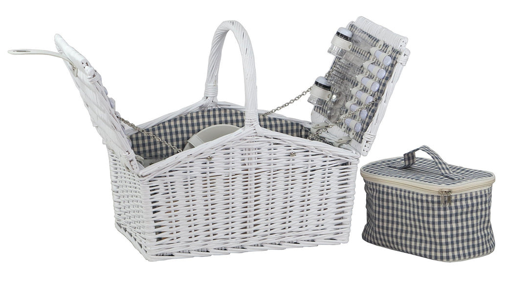 Picknickkorb weide weiss f. 4 Personen m. Henkel inkl. Thermotasche