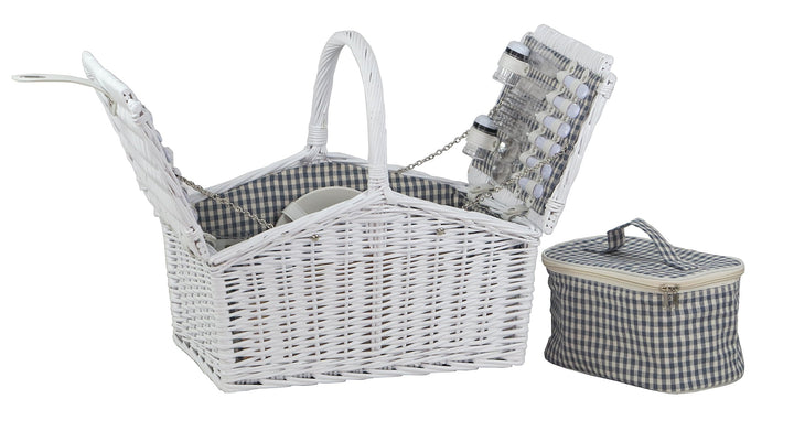 Picknickkorb weide weiss f. 4 Personen m. Henkel inkl. Thermotasche