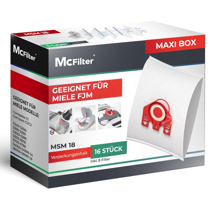 McFilter | 16 Staubsaugerbeutel geeignet für Miele Staubsauger FJM Serie S2 S3 S4 S5 S6 S7, Complete