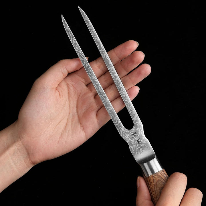 Wakoli Edib Pro Premium Damast Tranchiergabel mit 18 cm Klinge gefertigt aus 67 Lagen echtem Damasts
