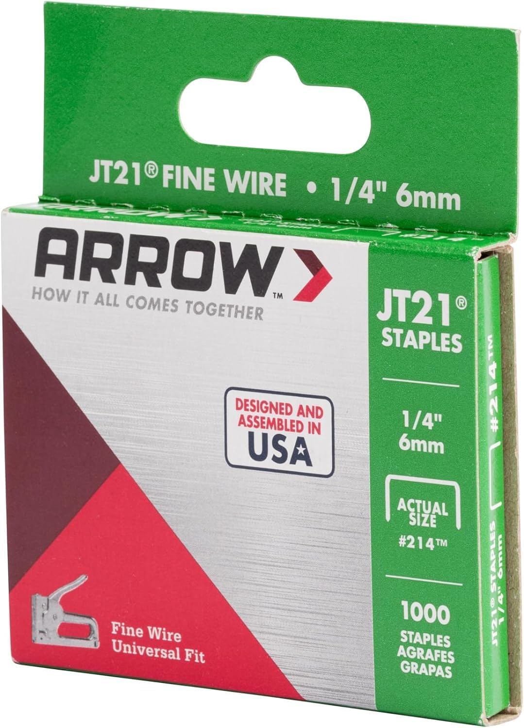 Arrow Fastener JT21 Heftklammern, leicht, 1000 Heftklammern pro Packung 1/4 Inch Silber, 1/4 Inch Si