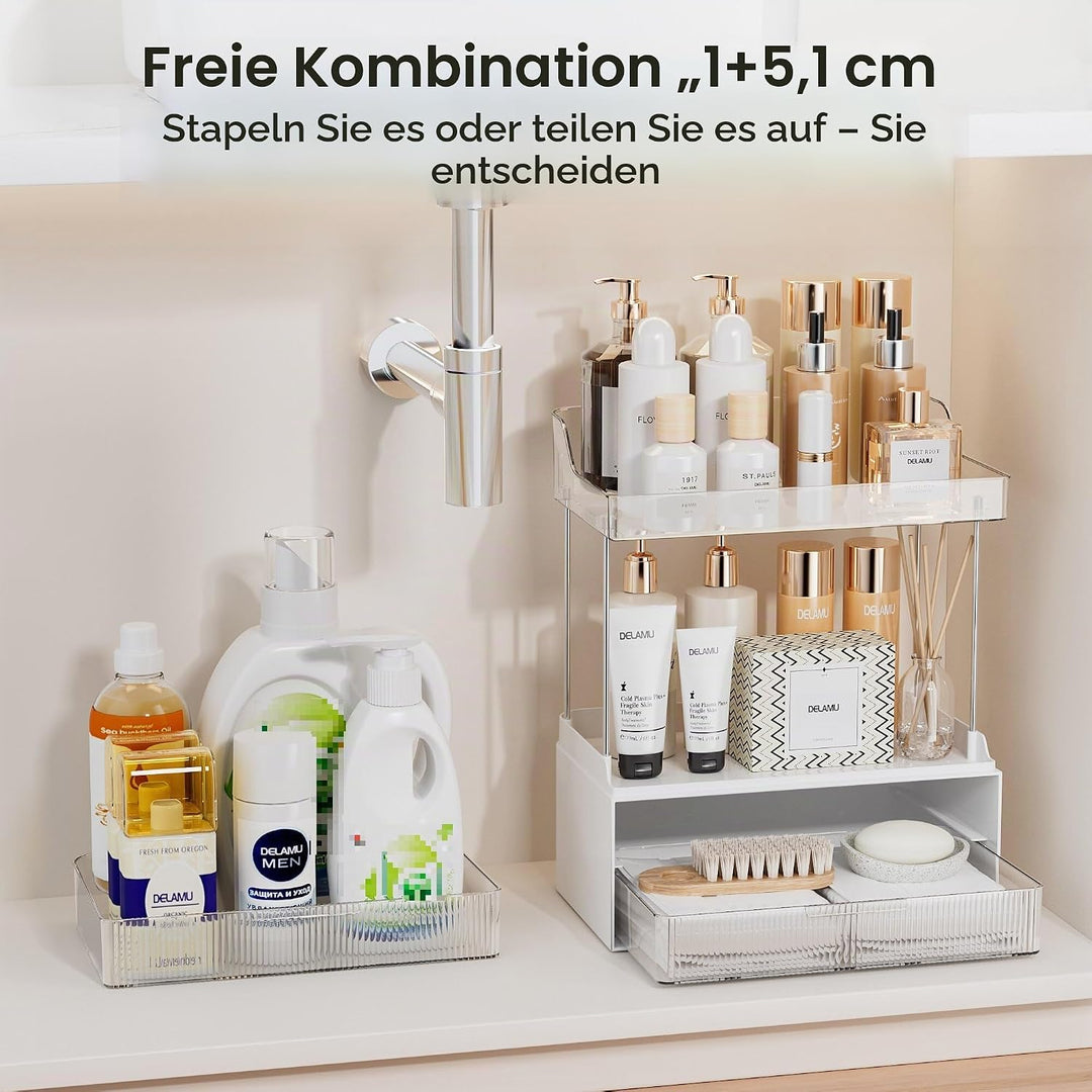 Delamu Make Up Organizer mit 2 Schubladen, 2 Etagen Kosmetik Organizer, Multifunktions Grösser Kosme