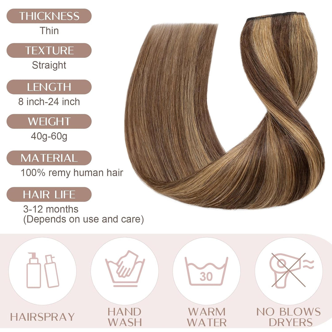 SEGO Extensions Echthaar Clip 1 Tresse Haarverlängerungen Remy 7A ein Teilig Set 5 Klips Haarteil 10