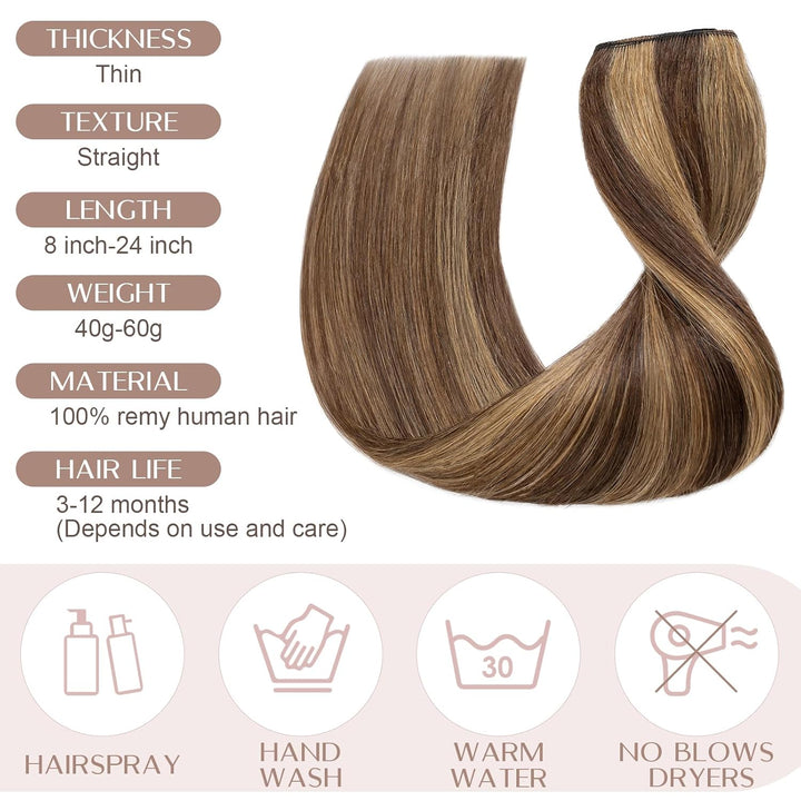SEGO Extensions Echthaar Clip 1 Tresse Haarverlängerungen Remy 7A ein Teilig Set 5 Klips Haarteil 10