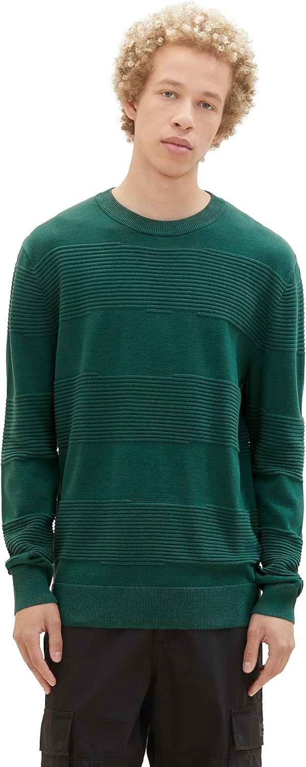 TOM TAILOR Denim Herren Denim Strickpullover mit Struktur aus Baumwolle S 10778 - Hunter Green, S 10