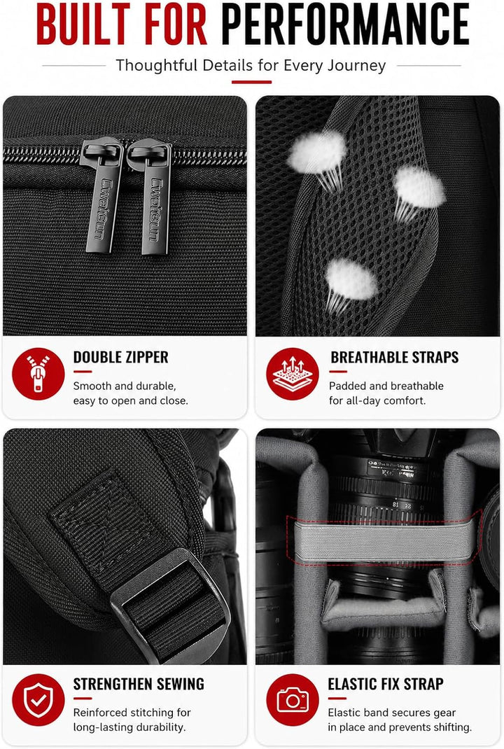 Cwatcun Kamerarucksack Wasserbeständig Fotorucksack Professioneller Kameratasche für spiegellose DSL