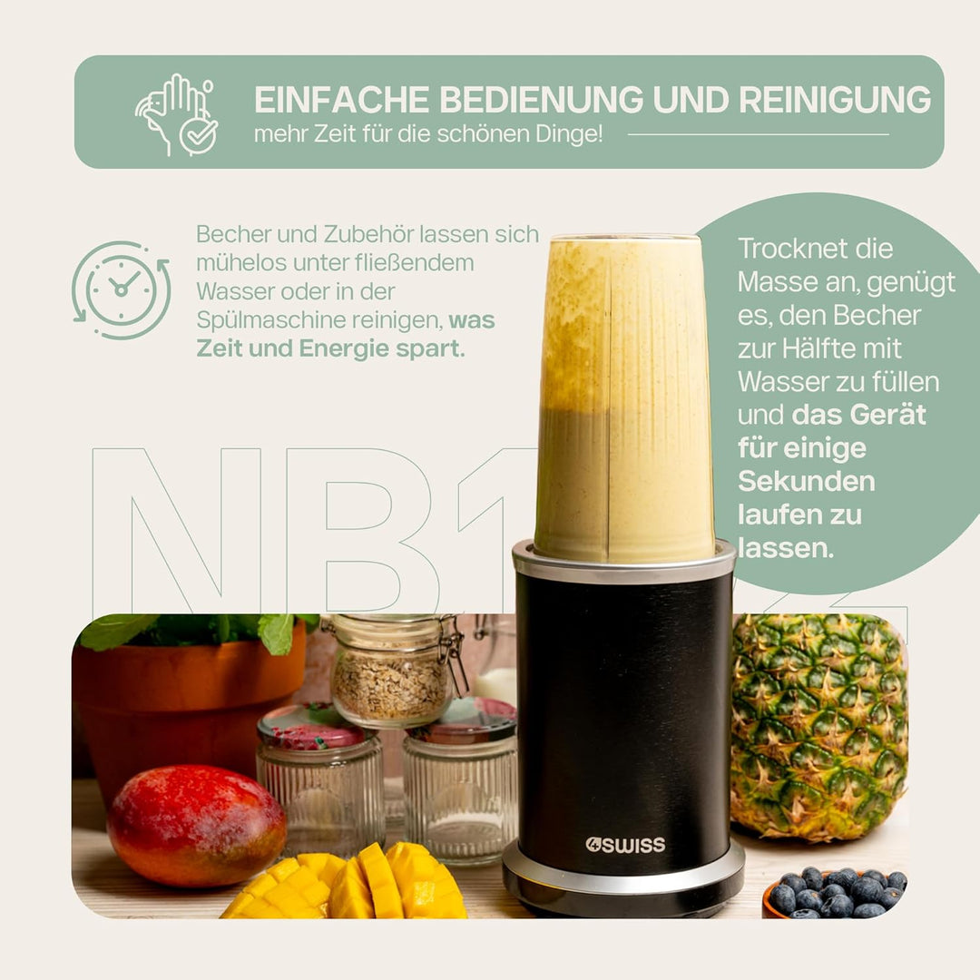4Swiss Mixer Smoothie Maker Standmixer für Küche Tragbarer Shaker Elektrisch To Go Hochleistungsmixe