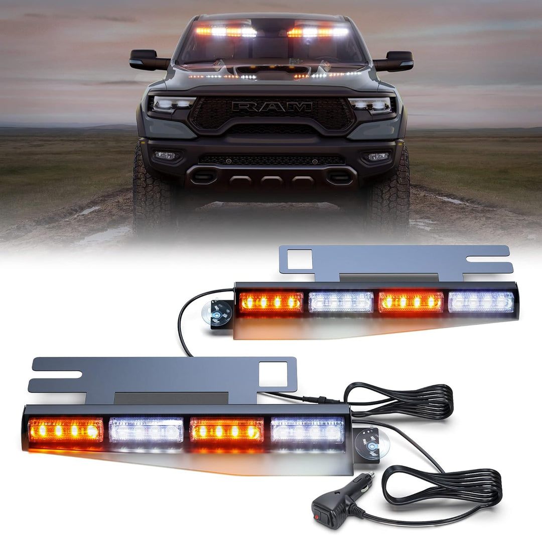 2pcs 16,8-Zoll Blinken LED Warnleuchte Orange + weisses Leuchtfeuer Interior blinkende Lichtleiste V