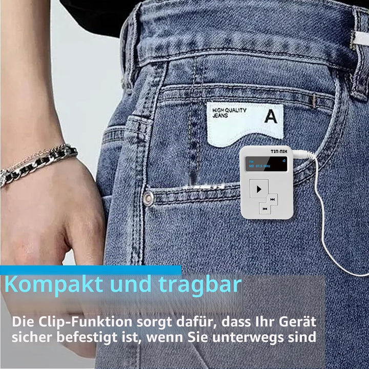 Tin-Nik AM FM SW UKW Mini-Radio: Uhrgrösse, Wiederaufladbares USB, Persönliches Taschenradio, OLED-B
