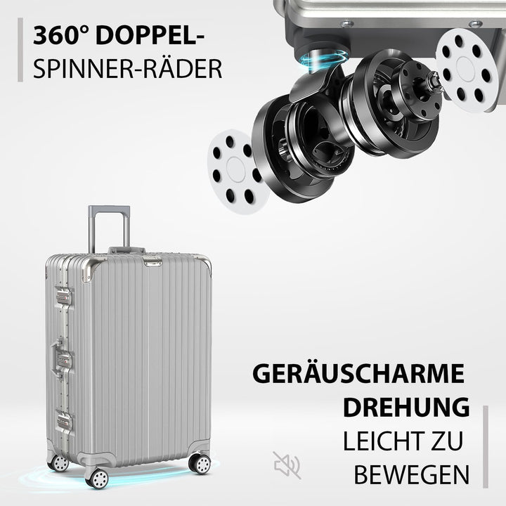Voyagoux Koffer - 72L, Hartschalenkoffer mittelgross, TSA-Schloss, Aluminium, Reisekoffer mit Rollen