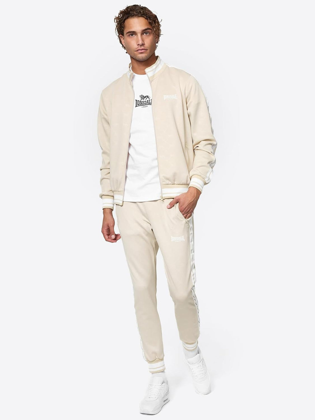 Lonsdale Herren Ashwell Trainingsanzüge L Sand/White, L Sand/White