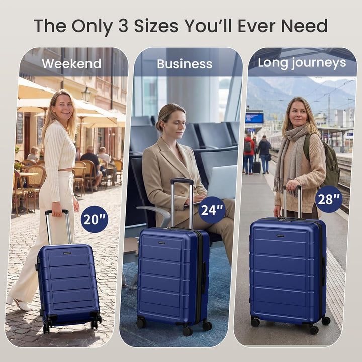 SHOWKOO Kofferset 3 Teilig Hartschale Leicht ABS+PC Erweiterbar Reisekoffer Haltbar Trolley Handgepä
