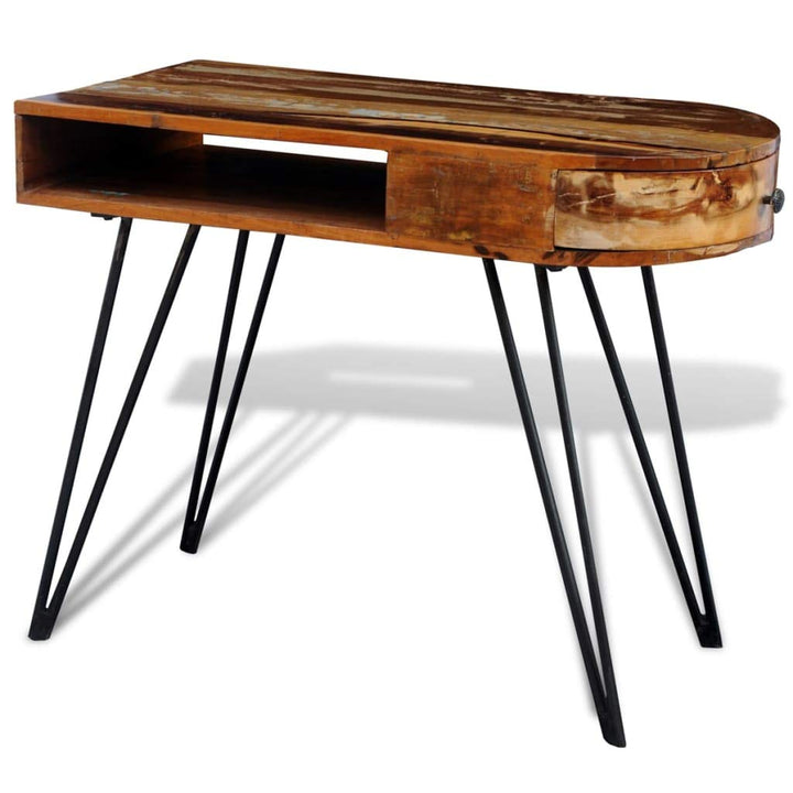 Retro Design Tisch, Reine Handarbeit, Vintage Konsolentisch Metallbeine & Schublade, Recyceltes Mass