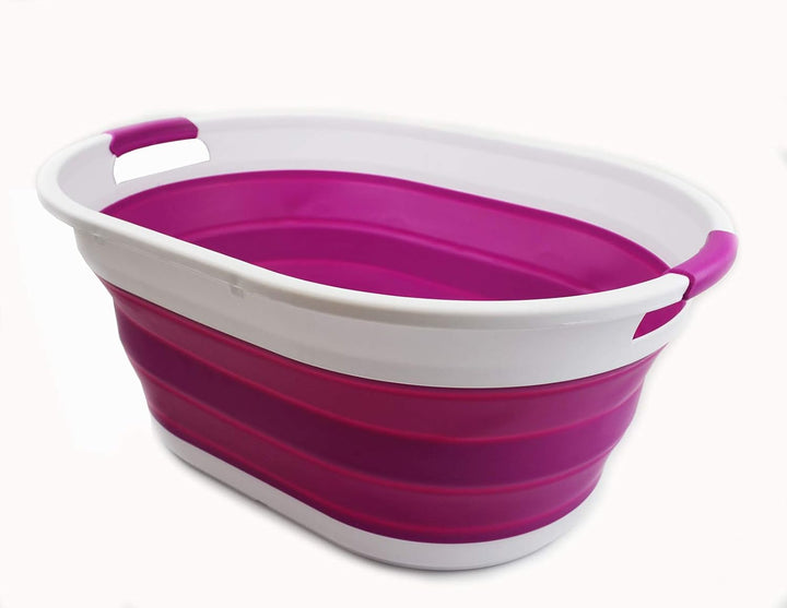 SAMMART 39L Collapsible Plastic Laundry Basket - Oval Tub/Basket - Foldable Storage Container - Spac