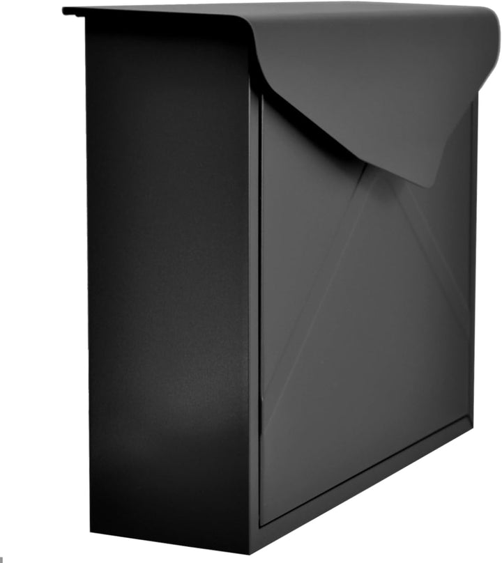 Designer Briefkasten Wandbriefkasten Postkasten ohne Zeitungsrolle Zeitungsfach Schwarz Matt RAL 901