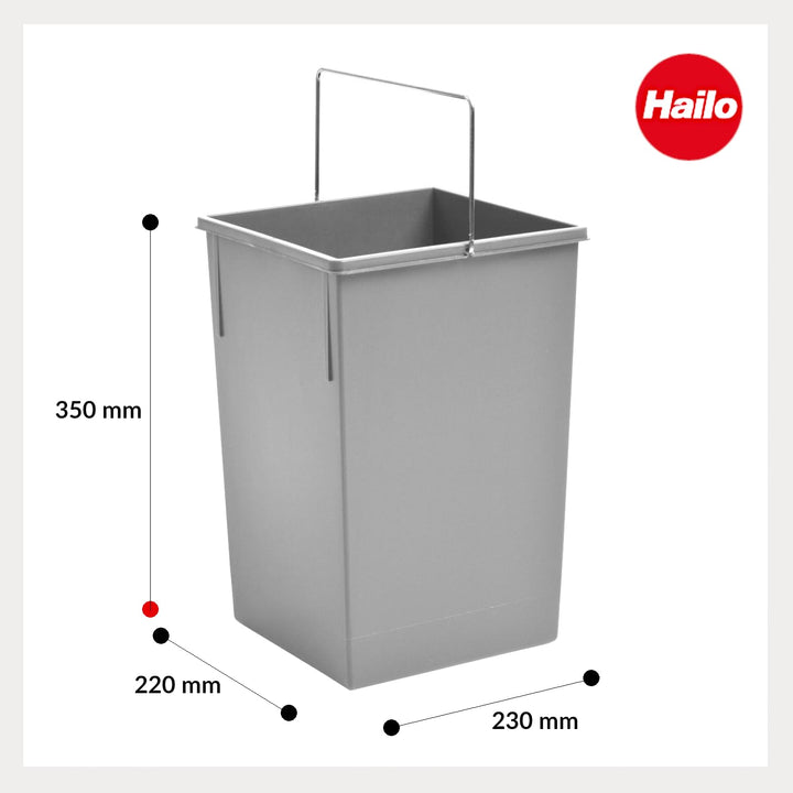 Hailo Inneneimer 1080979 | 15L Abfalleimer hellgrau | Kunststoff Eimer mit Henkel für Tandem & Terze