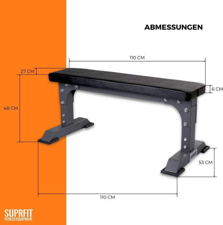 Suprfit Flache Hantelbank in Studioqualität - Solide Trainingsbank für Dein Homegym - rutschfeste un