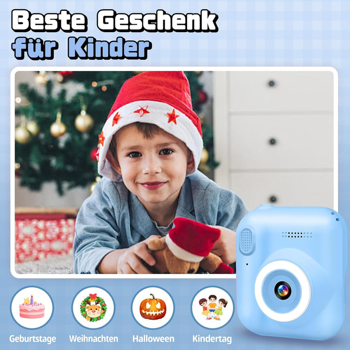 Kinderkamera Sofortbildkamera, 1080P Sofortbildkamera Kinder mit 32GB Karte & 3 Rollen Druckpapier,