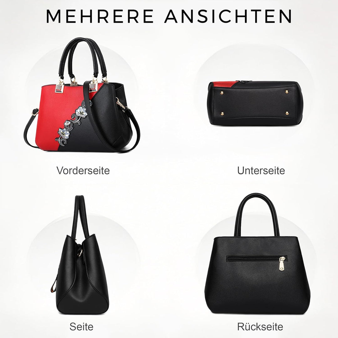VARLIVOO Handtasche Damen Mittelgross Elegant Taschen mit Blumenstickerei Leader PU Henkeltasche Fra