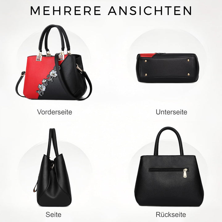 VARLIVOO Handtasche Damen Mittelgross Elegant Taschen mit Blumenstickerei Leader PU Henkeltasche Fra