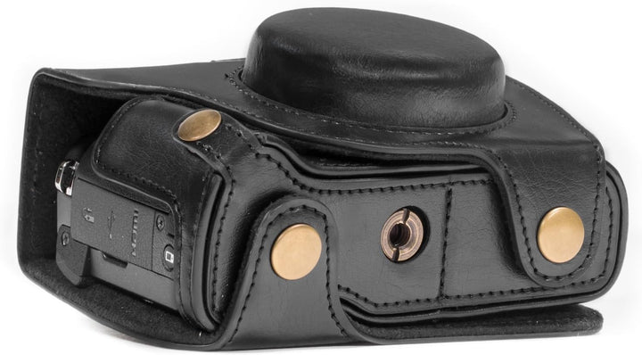 MegaGear Canon PowerShot G5 X Ever Ready Leder Kamera-Case mit Trageriemen und Batteriezugang schwar