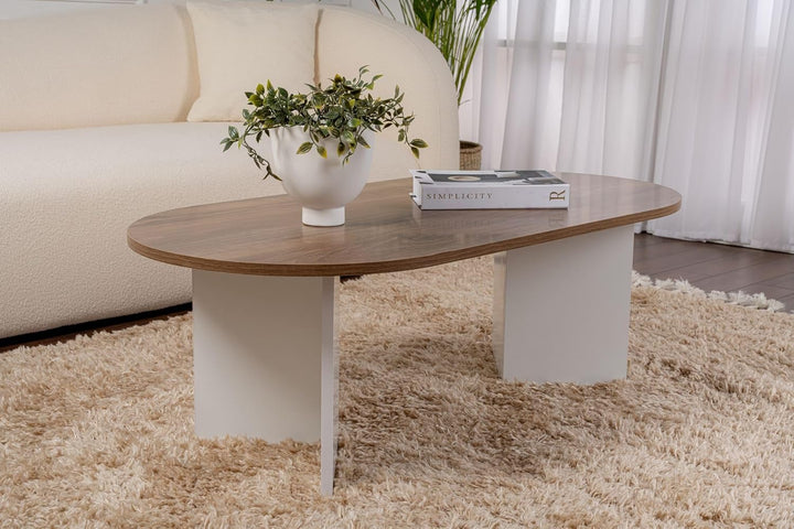 Stylish Coffee Table, Walnut & White, 119 x 39.8 x 60 cm | 100% Melamine Coated Particle Board, 18 m