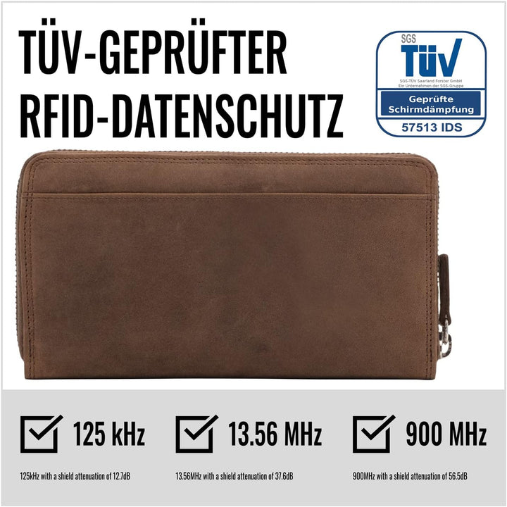 KORUTA® Geldbörse Damen Leder mit RFID Schutz I Portemonnaie Damen Gross mit Münzfach I Echtleder Ge